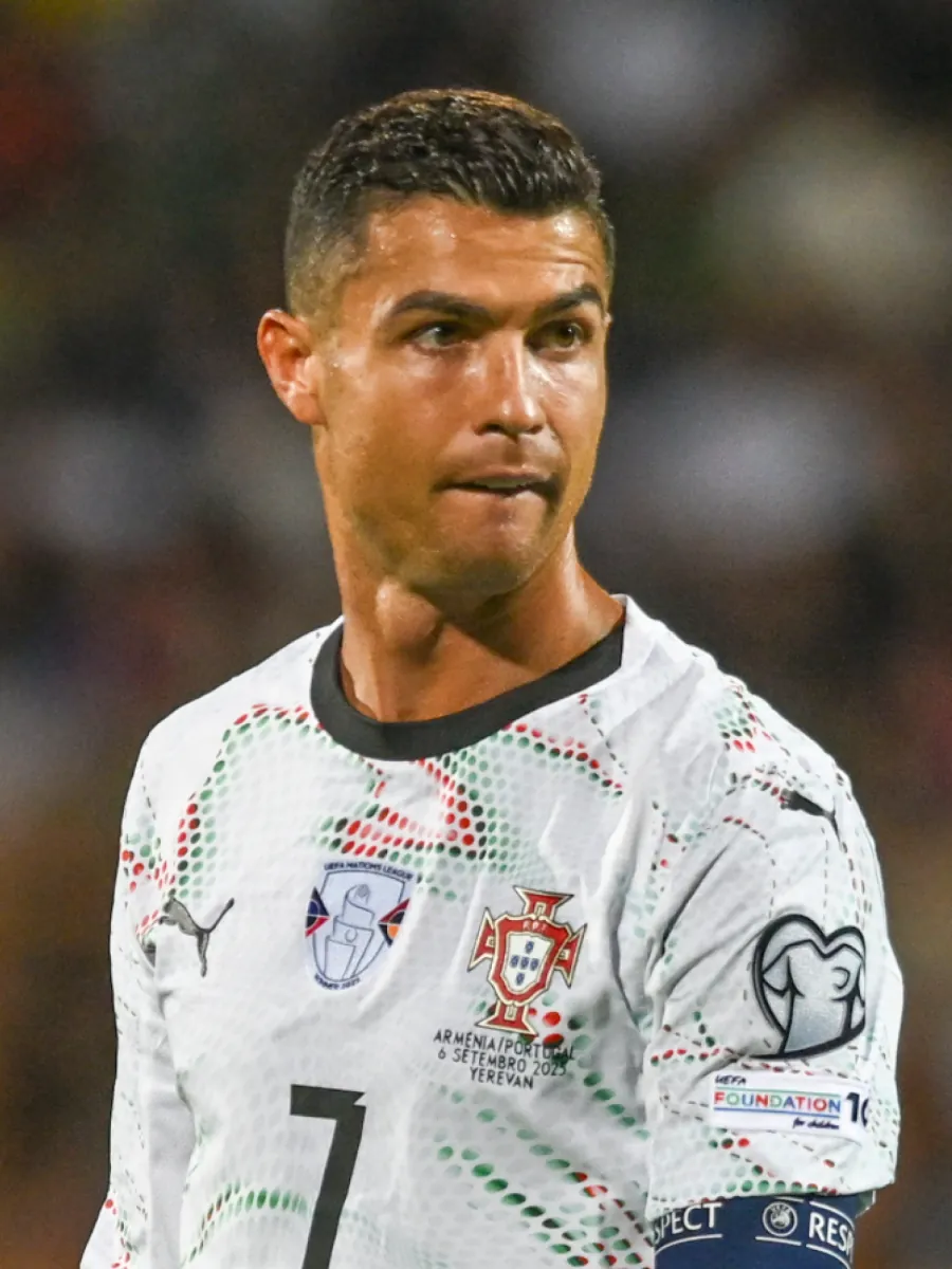 Cristiano Ronaldo facing the camera in Portugal's national team shirt